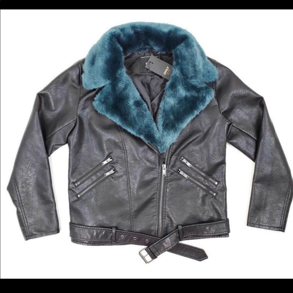 ASOS Leather jacket with removable fur